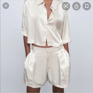 Zara Satin Shorts TRF Ivory
